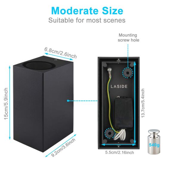 LASIDE Aussenleuchte Aussenlampe Wand Eckig, GU10 Anthrazit Aluminium Up Down Außenlampe Außenleuchte, IP44 Spritzwassergeschützt Wandlampe Wandleuchte Lampe Aussen Außen Leuchte für Garten Terrasse