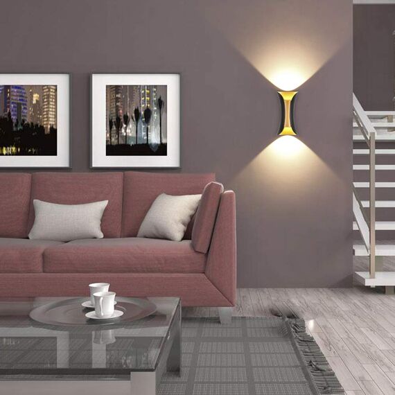 Klighten 2er Außenwandleuchte LED Wandleuchte Innen/Außen Modern Up Down IP65 10W Wandlampe aus Aluminium für Wohnzimmer Schlafzimmer Treppenhaus Flur Warmweiß 3000K, Schwarz & Gold