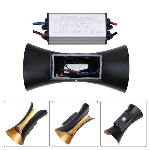 Klighten 2er Außenwandleuchte LED Wandleuchte Innen/Außen Modern Up Down IP65 10W Wandlampe aus Aluminium für Wohnzimmer Schlafzimmer Treppenhaus Flur Warmweiß 3000K, Schwarz & Gold