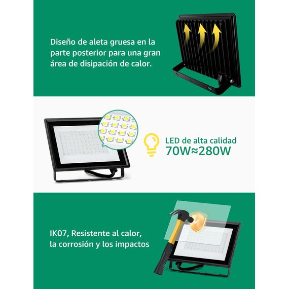 Aigostar LED Strahler Außen Innen 70W 6100LM Kaltweiss 6500K Ledstrahler Scheinwerfer IP65 Wasserdicht LED Außenstrahler für Hell Garten Garage Sportplatz Hof Fluter