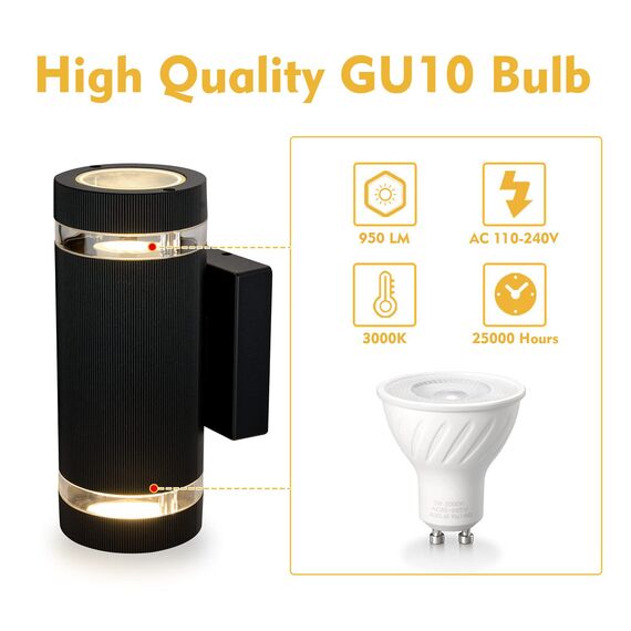 CELAVY LED Wandleuchte Wandlampe aussen 4 Stück, IP65 Außenlampe Aussenleuchte Außenleuchte Wand GU10, Modern Up Down Aussenbeleuchtung Außenwandleuchte Ausenbeleutung Terrasse Balkon Haus, Schwarz