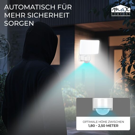 max K O M F O R T LED Fluter mit Bewegungsmelder Eckmontage möglicht Wand-leuchte Wandlampe Flurleuchte Fluter 30W weiß modern IP65 SUN2200