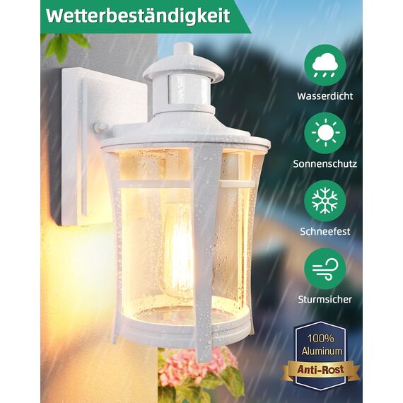 Lamomo Außenlampe mit Bewegungsmelder, 3 Beleuchtungsmodi Led Aussenlampe Lampe mit Bewegungsmelder Aussen, Wasserdichtes Außenleuchte Wandleuchte Außen Ausenbeleutung Hauswand für Haus, Weiß