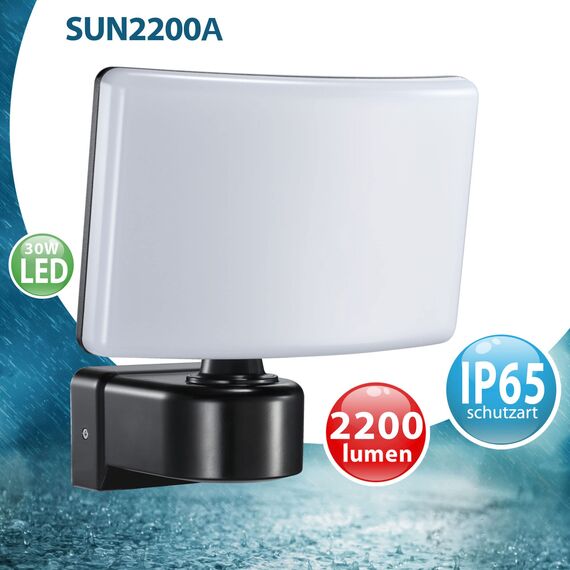 max K O M F O R T LED Außenwandleuchte Fluter Schwarz Schwenkbar | 30W Neutralweiß 4000K, IP65 | Eckmontage möglich | Wandlampe, Strahler, 2200lm, Modernes Design, Lebensdauer 50.000h | SUN2200A