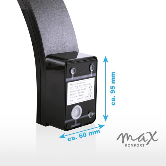 max K O M F O R T LED Aussenleuchten Wand-leuchte Wandlampe neutralweiß 4000K Flurleuchte Fluter 15W schwarz modern IP54 PIRIT-BK-0