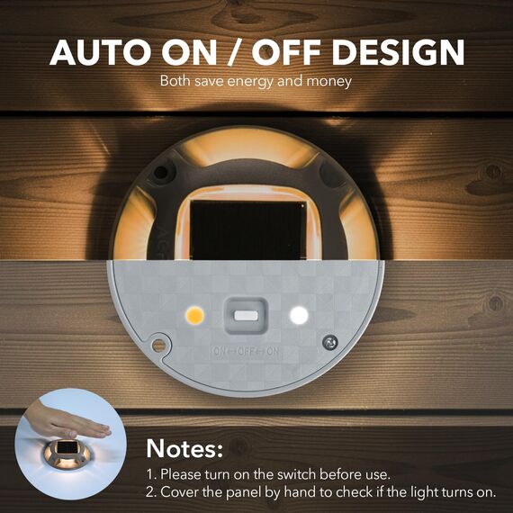 AGPTEK Solarlampen, Solar Deck Leuchten, 2 Farbmodi, Solarlampen für außen, IP68 wasserdicht, Solar Deck Lights Outdoor, Dock Lichter für Gartenweg Fußwegen, 8 Stücke, Warm und Weiß