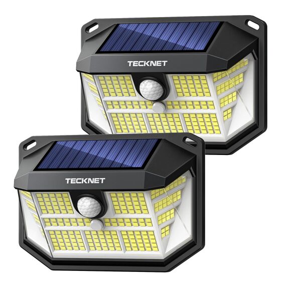 TECKNET Solarlampen für Außen mit Bewegungsmelder 2 Stück, 252 LED Aussenleuchte Solar IP65 Wasserdicht Solarleuchte 3 Modi Strahler mit Fernbedienung, Solar lampe outdoor für Garten Garage Aussen