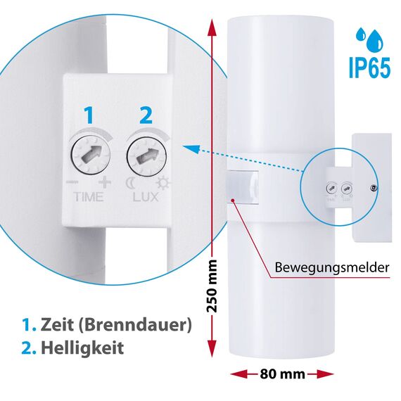 max K O M F O R T LED Außenleuchte mit Bewegungsmelder weiß Wandleuchte IP65 Außenlampe Außenwandleuchte ST102A1-WH TWIN