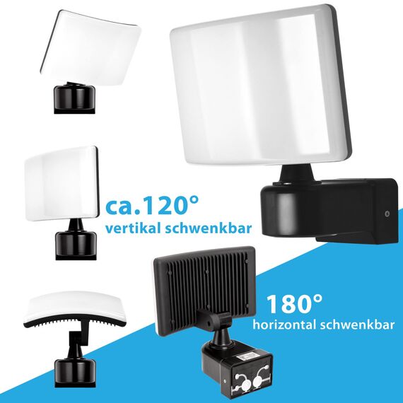 max K O M F O R T LED Außenwandleuchte Fluter Schwarz Schwenkbar | 30W Neutralweiß 4000K, IP65 | Eckmontage möglich | Wandlampe, Strahler, 2200lm, Modernes Design, Lebensdauer 50.000h | SUN2200A