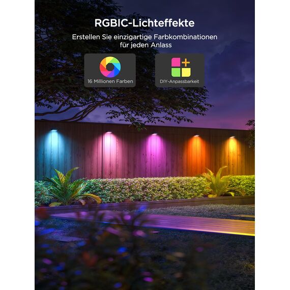 Govee Outdoor Zaun Wandleuchte Außen Funktioniert mit Matter und Alexa, RGBWIC Zaunleuchte mit 4000K weißem Licht, Musikmodus und 60 Szenenmodi für Zaun Terrasse Garten Wand, IP65 Wasserdicht,12 Stück