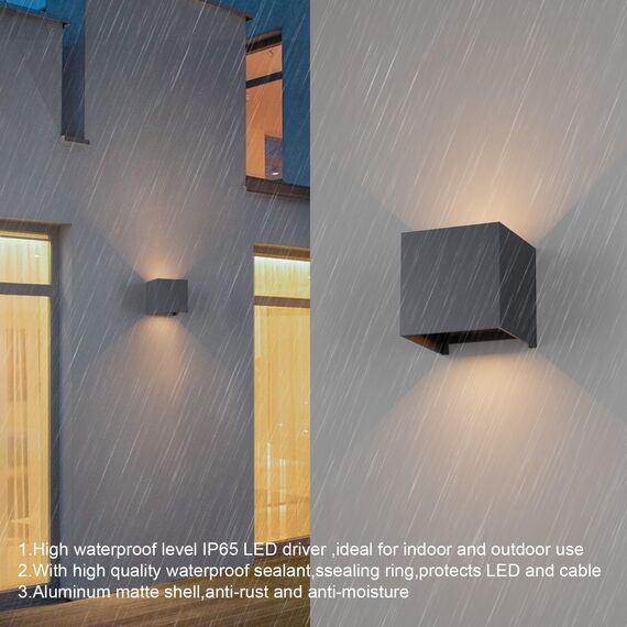 K-Bright LED Außenleuchten 7W Wandleuchten Innen/Außen Auf und ab Einstellbarer Lichtstrahl 3000K Warmweiß Außenwandleuchte LED IP65 wasserdichte Wandleuchte, Anthrazit