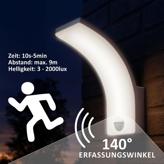 LED Außenleuchte mit Bewegungsmelder – 12/15/20W wählbar – IP65 – 1600-2500lm – Sensor abschaltbar für Dauerlicht – 4000K neutralweiß – Modell X-Prit für Wandmontage
