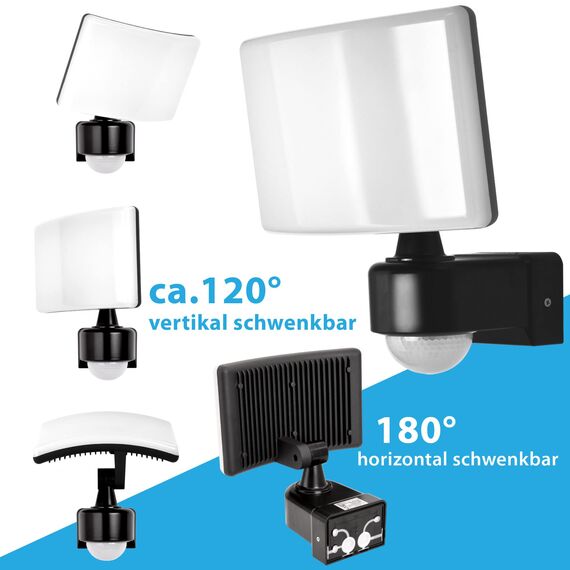 max K O M F O R T LED Fluter mit Bewegungsmelder Eckmontage möglicht Wand-leuchte Wandlampe Flurleuchte Fluter 30W schwarz modern IP65 SUN2200