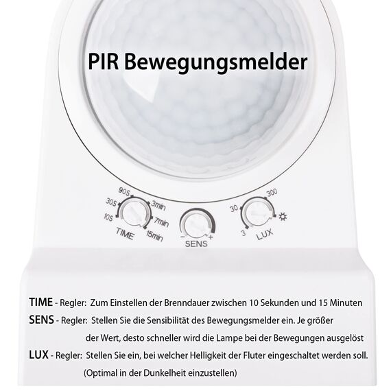 max K O M F O R T LED Fluter mit Bewegungsmelder Eckmontage möglicht Wand-leuchte Wandlampe Flurleuchte Fluter 30W schwarz modern IP65 SUN2200