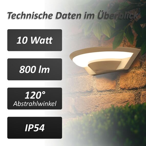 max K O M F O R T LED Aussenleuchte halb rund Wand-leuchte Wandlampe Flurleuchte Fluter 10W weiß modern IP54 SETA