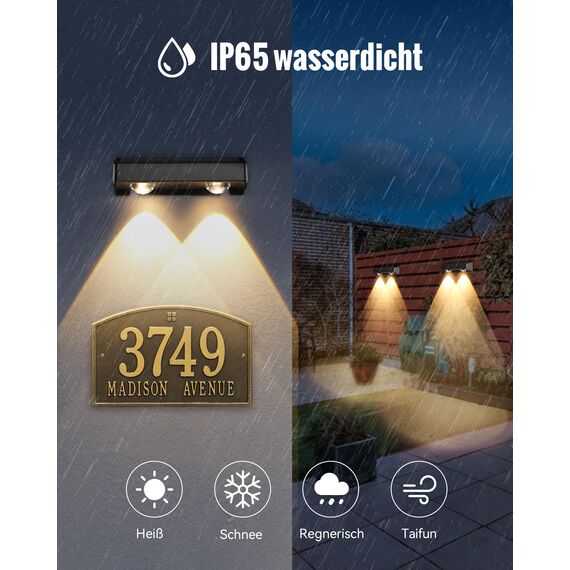 AGPTEK Solarlampen für außen, Solarzaunleuchten, 5 Beleuchtungsmodi, 8 Farbe & RGB, Wandleuchte, Solarleuchten für Zaun, Terrasse, Wand, Deko Balkon, Garage, IP65 Wasserdicht, Warmweiß, 4 Stück