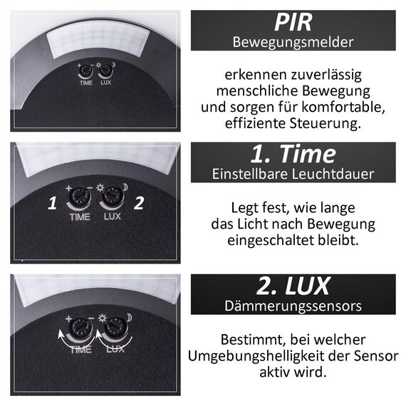 max K O M F O R T LED Aussenleuchte mit Bewegungsmelder Wand-leuchte Wandlampe Flurleuchte Fluter 10W schwarz modern IP54 SETA