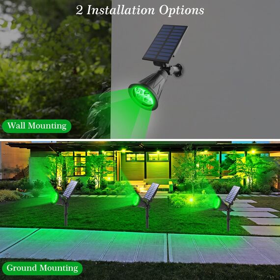 T-SUN Solarlampen für Außen Garten, Green Solar Strahler, 4LED Solarleuchten für Außen mit IP65 Wasserdicht, 2 Helligkeitsmodi Solar Gartenleuchten für Hof Garten Bäume Haustür Garage Weg(Grün)