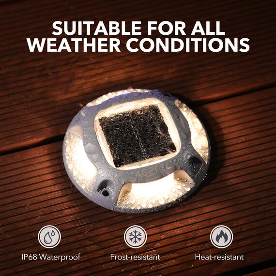 AGPTEK Solarlampen, Solar Deck Leuchten, 2 Farbmodi, Solarlampen für außen, IP68 wasserdicht, Solar Deck Lights Outdoor, Dock Lichter für Gartenweg Fußwegen, 8 Stücke, Warm und Weiß