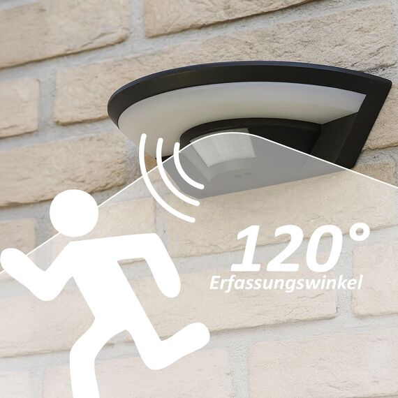 max K O M F O R T LED Aussenleuchte mit Bewegungsmelder Wand-leuchte Wandlampe Flurleuchte Fluter 10W schwarz modern IP54 SETA