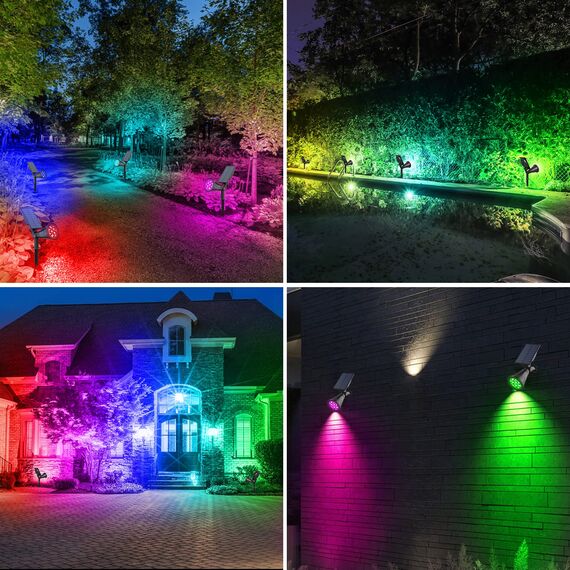 Solarleuchte Garten, T-SUN 2 Stück 7LED Solarstrahler Solar Gartenleuchte Außen mit 2-in-1 Wasserdicht Drahtlos, 7 Farbwechsel, 2 Einstellmodi, Auto-on/off(Drücken Sie zum Einschalten 3 Sekunden lang)