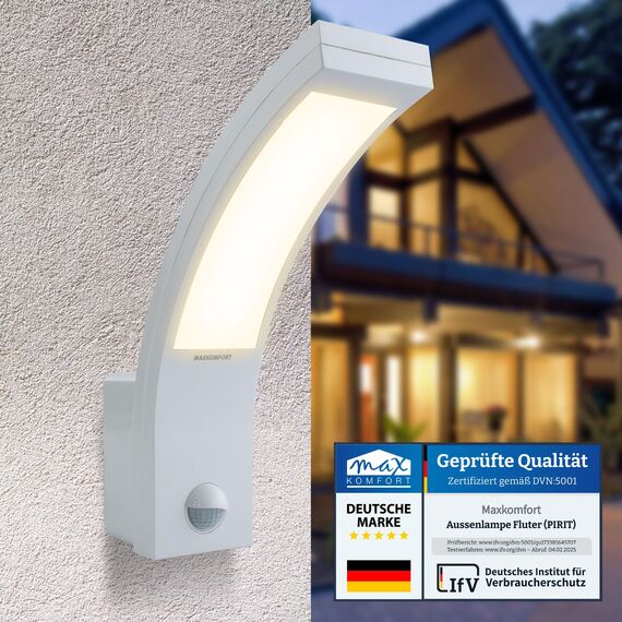 max K O M F O R T LED Aussenleuchten Bewegungsmelder Wand-leuchte Wandlampe Flurleuchte Fluter 15W weiß modern IP54 PIRIT-WH
