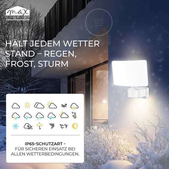 max K O M F O R T LED Fluter Strahler 30W weiß schwenkbar | Eckmontage neutralweiß 4000K IP65 | Wand-leuchte Wandlampe Flurleuchte modern SUN2200A