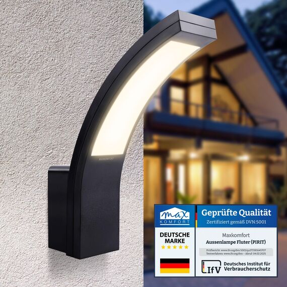 max K O M F O R T LED Aussenleuchten Wand-leuchte Wandlampe neutralweiß 4000K Flurleuchte Fluter 15W schwarz modern IP54 PIRIT-BK-0
