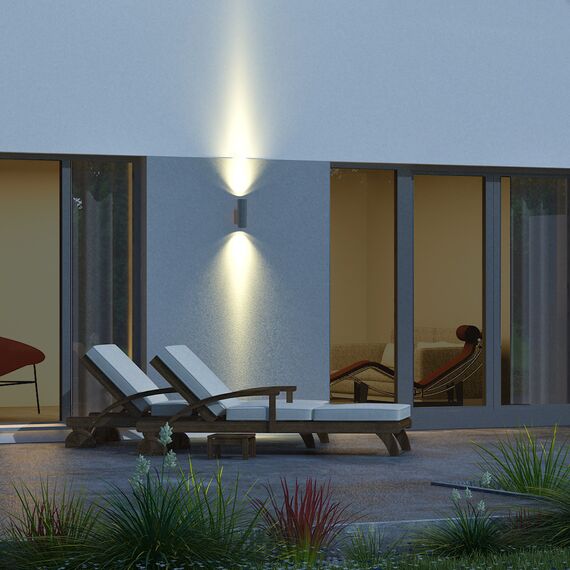 SSC-LUXon LED Außenwandleuchte grau Up Down IP54 inkl. 2x LED GU10 Lampen 4W warmweiß 230V - Wandleuchte Außen 2 flammig