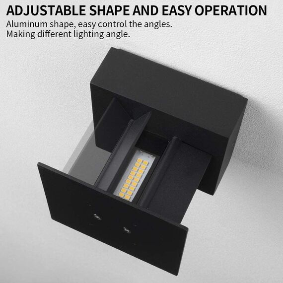 DAWALIGHT Wandlampe Aussen 2er Pack LED 12W 3000K Warmweiß Up Down Wandleuchte IP65 Wasserdichte Lampe Außen Außenwandleuchten Einstellbarer Lichtstrahl, Aluminium, Schwarz
