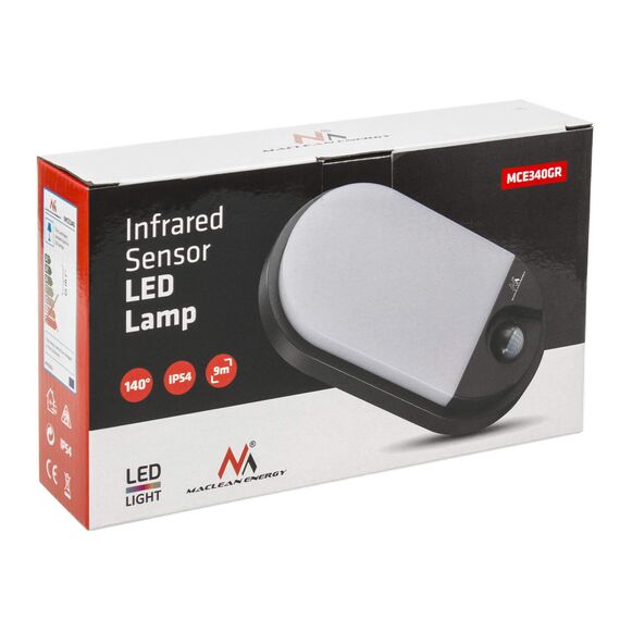 Maclean MCE340 LED-Lampe mit Infrarot-Bewegungssensor Wandleuchte Innen-/ Außenbeleuchtung 1100lm 15W IP54 (Grau)
