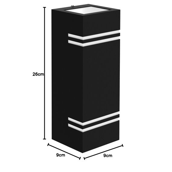 SSC-LUXon Außenwandleuchte JOVO-L für außen in matt schwarz 230V - up & down Wandlampe mit Wasserschutz IP44 für 2x GU10 Leuchtmittel