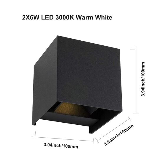 DAWALIGHT Wandlampe Aussen 2er Pack LED 12W 3000K Warmweiß Up Down Wandleuchte IP65 Wasserdichte Lampe Außen Außenwandleuchten Einstellbarer Lichtstrahl, Aluminium, Schwarz