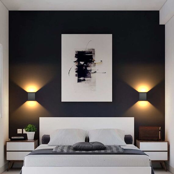 K-Bright 8 Stück LED Wandleuchten Innen/Außen 12W Wandlampe Auf und ab Einstellbarer Lichtstrahl, 3000K Warmweiß Außenwandleuchte IP65 für Wohnzimmer Schlafzimmer Balkon, Dunkelgrau