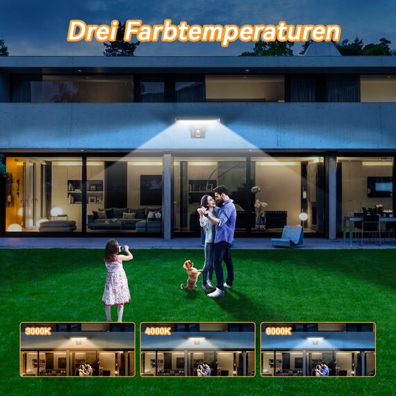JESLED Solarlampen für Außen mit Bewegungsmelder, 5200 mAh Solarleuchten für Außen 104 LED Solar Lampe Outdoor Ideal für Terrasse, Veranda, Garage, Hof, Straßen, IP65 Wasserdicht