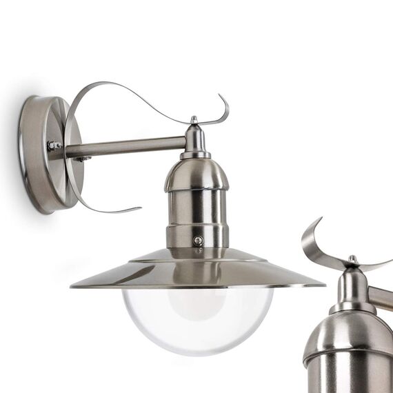 HOFSTEIN Außenwandleuchte Broni, Außenwandlampe aus Metall/Kunststoff in Edelstahlfarben/Klar, Wandleuchte Down außen im Landhaus/Retro/Vintage-Stil, E27, IP44, Hof, Außenbereich, Terrasse, Haustür