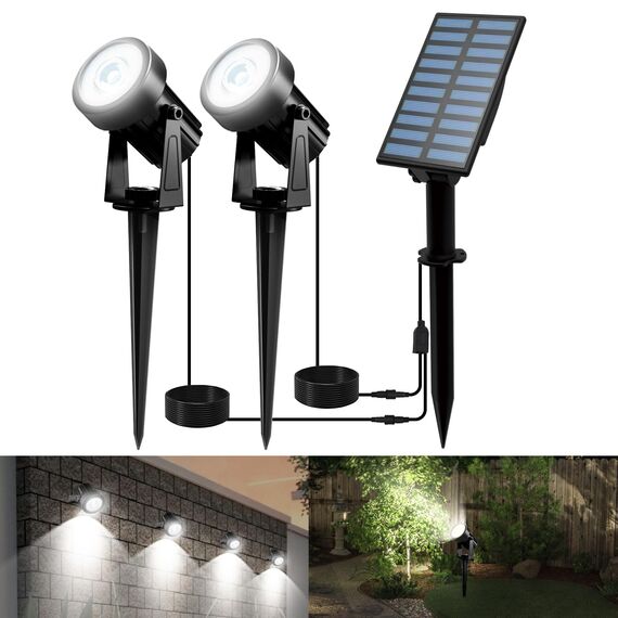 T-SUNUS Solarlampen für Außen, Solarstrahler für Außen Kaltweiß, Solar Gartenleuchten 2 Helligkeitsmodi, Auto ON/OFF, IP65 Wasserdicht für Garten Weg Terrasse 6000K