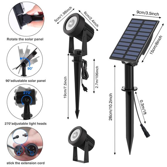 T-SUNUS Solar Gartenleuchte mehrfarbig, Gartenstrahler Solar RGB mit 6 Farbwechsel IP65 Wasserdicht, Solar Strahler Solarlampen farbig für Garten Baum Gartenweg Wand 2 Stück
