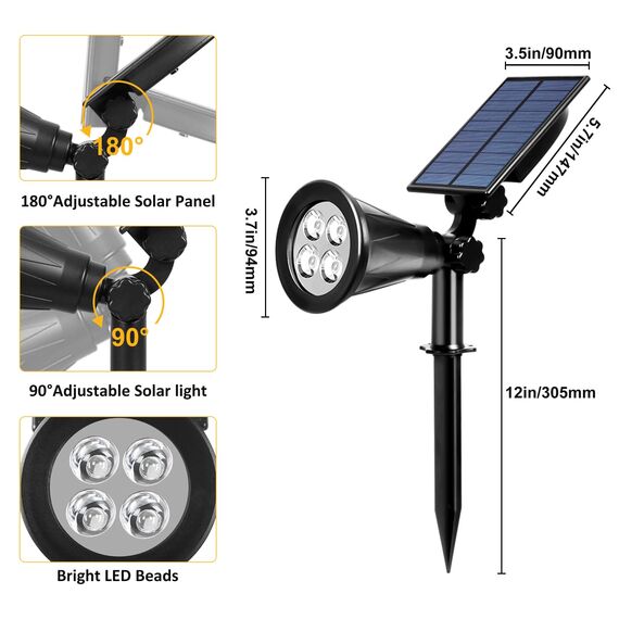 T-SUN (Upgraded 250 Lumens 2 Stück LED Solarleuchten, 2-in-1 Wasserdicht Drahtlos Solarbetriebene Gartenleuchten für Hof, Wand, Garten, Rasen, Wege, Auffahrt, Terrasse (4000K)