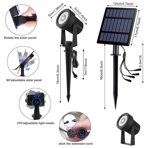 T-SUNUS Solarlampen für Außen RGB, Solarstrahler für außen mehrfarbig, Gartenstrahler Solar mit 6 Farbwechsel, IP65 Wasserdicht Auto ON/OFF für Weg Terrasse Rasen Baum