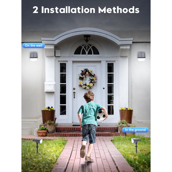 SIGRILL Solarlampen für Außen mit Bewegungsmelder, Solarleuchte für Außen Garten mit 3 Modi, IP65 Wasserdicht Solarstrahler für Außen, Solar Aussenleuchte (Kaltes Weißes Licht, 4 Stück)