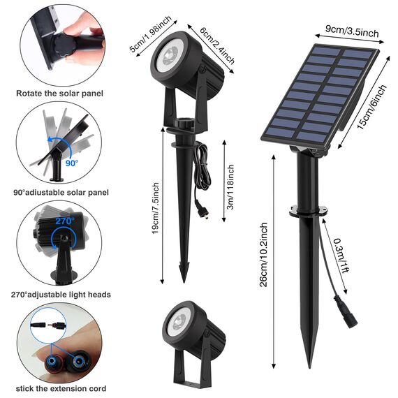 T-SUNUS Solarlampen für Außen, Solarstrahler für Außen Warmweiß, Gartenstrahler Solar mit 2 Lichtmodi, IP65 Wasserdicht, Auto ON/OFF, Solar Strahler für Garten Auffahrt Weg 2 Stück