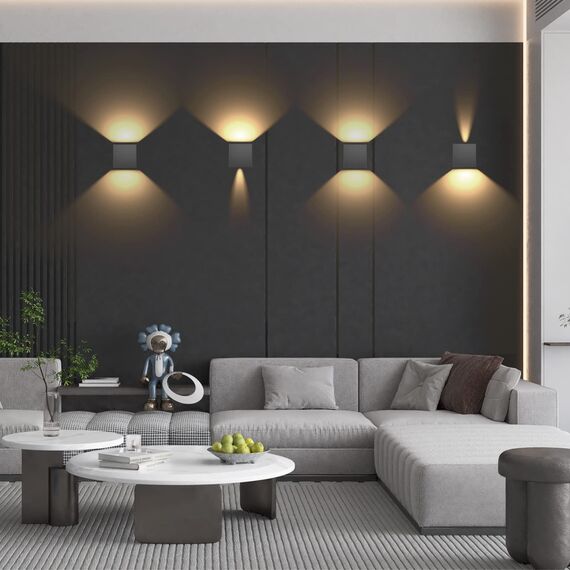 K-Bright 8 Stück LED Wandleuchten Innen/Außen 12W Wandlampe Auf und ab Einstellbarer Lichtstrahl, 3000K Warmweiß Außenwandleuchte IP65 für Wohnzimmer Schlafzimmer Balkon, Dunkelgrau