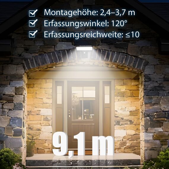 JESLED Solarlampen für Außen, 104 LED 8w 6000k, Superhelle Solarleuchte mit Bewegungsmelder Sicherheitswandleuchte 4 Modi Wasserdichte Wandleuchte Garten.Batterie austauschbar,2 Stück