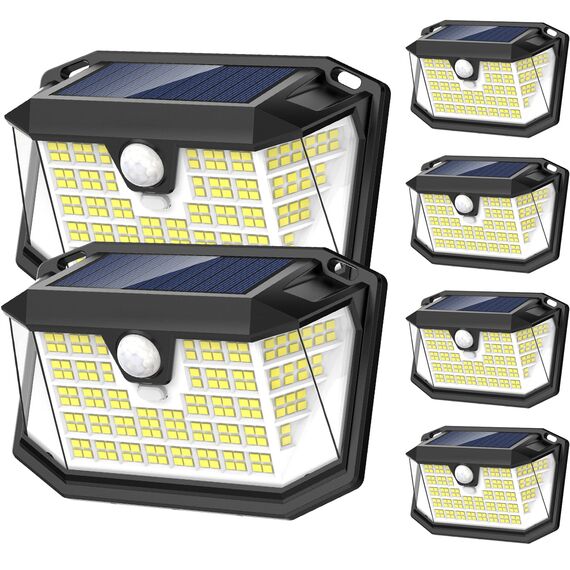 Solarleuchten für den Außenbereich, 【188LED/6 Pack/Kaltweiß】 Solar-Sicherheitsleuchten Bewegungsmelder, IP65 wasserdicht, 3 Modi, solarbetriebene Flutlichter für Garten, Zaun, Tür, Hof