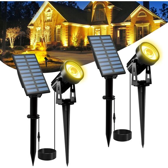 T-SUNUS Solarlampen für Außen, Solarstrahler für Außen Warmweiß, Gartenstrahler Solar mit 2 Lichtmodi, IP65 Wasserdicht, Auto ON/OFF, Solar Strahler für Garten Auffahrt Weg 2 Stück
