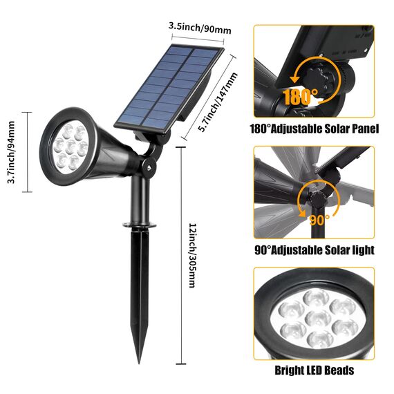 T-SUN 2 Stücke Garten Solarleuchten, Outdoor Wandleuchte, Helle Garten Solar Licht, 2 Beleuchtungsmodi, Wasserdicht, Sicherheitsbeleuchtung, Großes Außenlicht für Garte, Hof. (2700K)
