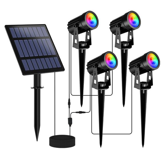 T-SUNUS Solarlampen für Außen RGB, Solarstrahler für außen mehrfarbig, Gartenstrahler Solar mit 6 Farbwechsel, IP65 Wasserdicht Auto ON/OFF für Weg Terrasse Rasen Baum