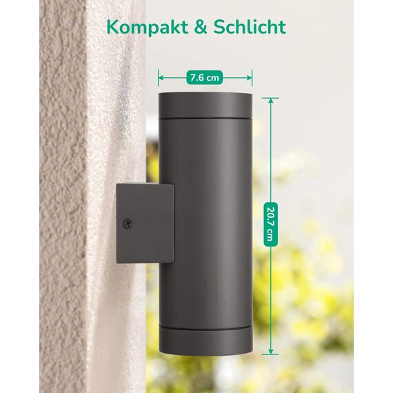 EDISHINE Up and Down Aussenleuchte, Anthrazite Wandleuchte Aussen 2er, IP44 Wasserdichte Wandlampe, Aussenbeleuchtung Hauswand, Terrassenbeleuchtung, Balkon Lampe, Modern, ohne Leuchtmittel