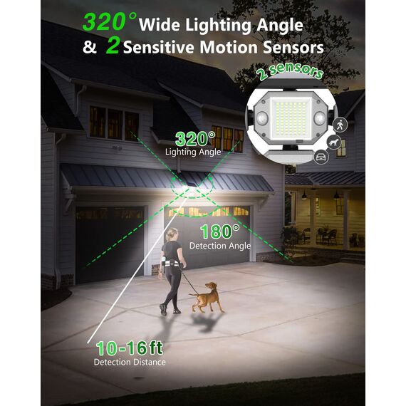 zemty Solarlampen für Außen mit Bewegungsmelder, [2 Stück] 306 LEDs Solar mit Bewegungsmelder 320° Superhelle Wandleuchte Aussen IP65 Wasserdichte 3 Modi Solarleuchten für Außen Garten mit 4 Köpfe